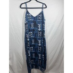 a Zoey & Beth Spaghetti Strap Maxi dress  black/blue abstract print Sz XL